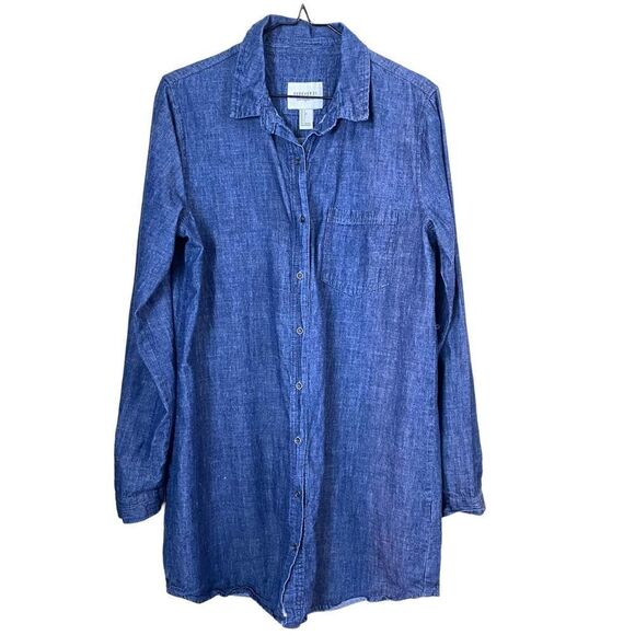 Forever 21 Long Dark Blue Denim Shirt Shacket Size Large - Picture 1 of 7